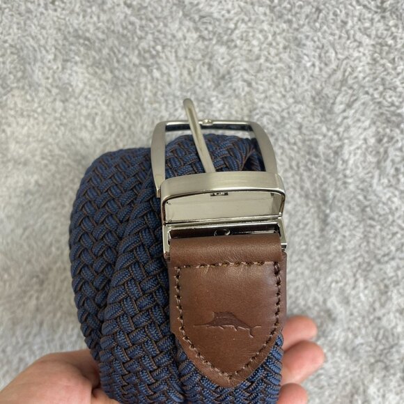 NEW Tommy Bahama Men's S/M Reversible Stretch Braided Belt Leather & Fabric - Picture 2 of 9